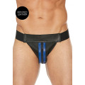 Ouch! Striped Front Zip Jock - Jockstrap - Bonded Leather - Sort/Blå Ouch! Striped Front Zip Jock - Jockstrap - Bonded Leather - Sort/Blå