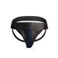 Ouch! Striped Front Zip Jock - Jockstrap - Bonded Leather - Sort/Blå Ouch! Striped Front Zip Jock - Jockstrap - Bonded Leather - Sort/Blå