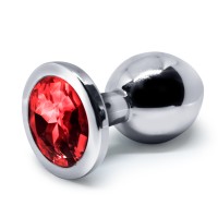 BQS - Buttplug i metall med Krystall - Rød - Medium