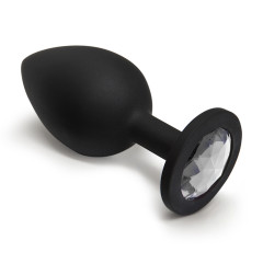 BQS - Sort Silikonbuttplug med Krystall - Klar - Small