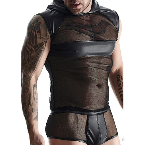 Regnes Fetish Planet - Wetlook/Netting Skjorte med Hette for Han Regnes Fetish Planet - Wetlook/Netting Skjorte med Hette for Han