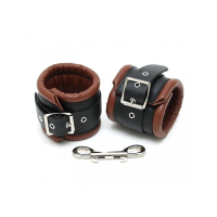 Rimba - Polstrede Fotcuffs i Lær med Lås - Brun og Sort
