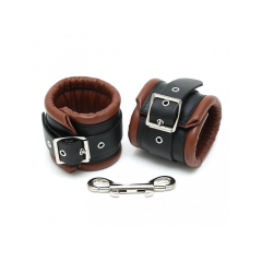 Rimba - Polstrede Fotcuffs i Lær med Lås - Brun og Sort