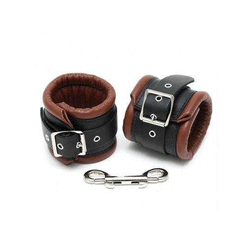 Rimba - Polstrede Fotcuffs i Lær med Lås - Brun og Sort