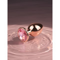 BQS - Buttplugg i rosegull metall med rosa krystall - Small