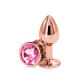 BQS - Buttplugg i rosegull metall med rosa krystall - Small