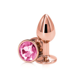 BQS - Buttplugg i rosegull metall med rosa krystall - Small