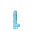 Realrock – Crystal Clear – Realistisk Dildo med Pung – Blå - 15 cm