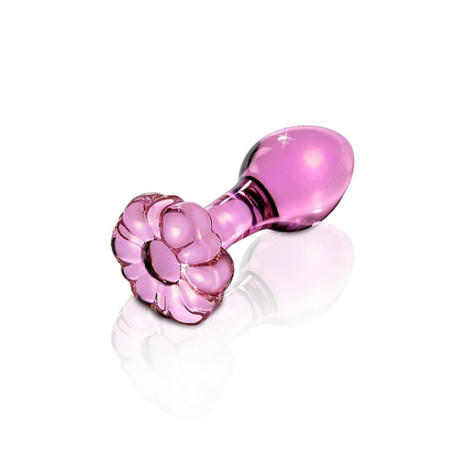 ICICLES No.48 - Rosa Buttplug av Glass med Blomst ICICLES No.48 - Rosa Buttplug av Glass med Blomst