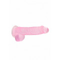 Realrock – Crystal Clear – Realistisk Dildo med Pung – Rosa - 15 cm