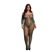 Le Desir - Sexy Catsuit med netting og blomstermønster - Queen Size 2XL-5XL - Grønn 